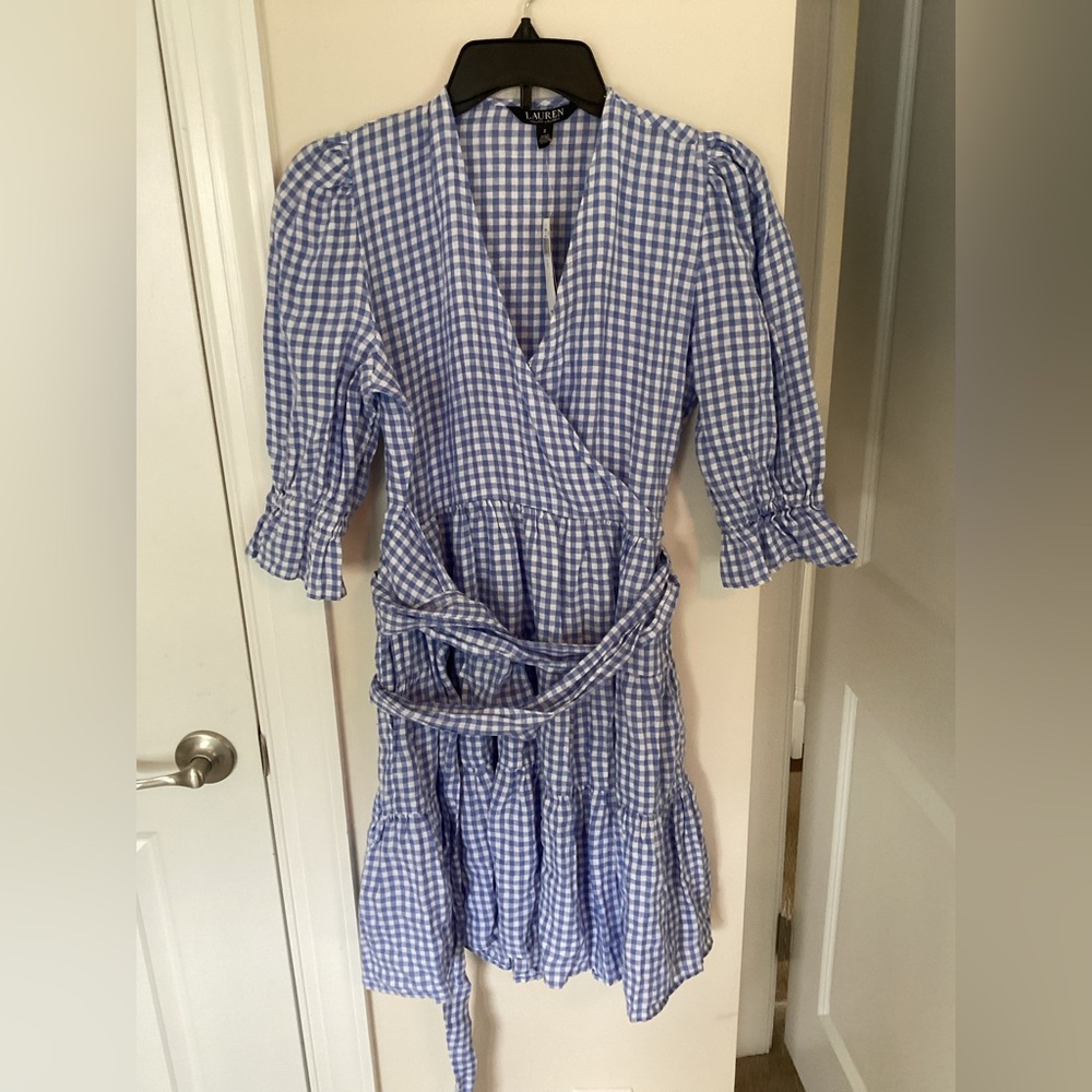 Ralph Lauren Blue Gingham Wrap Dress